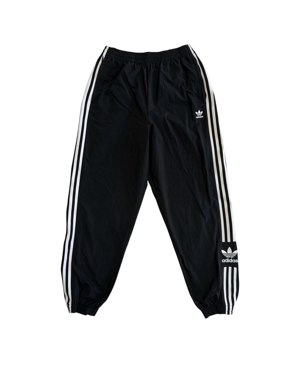 Adidas-Athletic Men’s Nylon Black Jogger Pants with White 3-Stripes Sz(M)